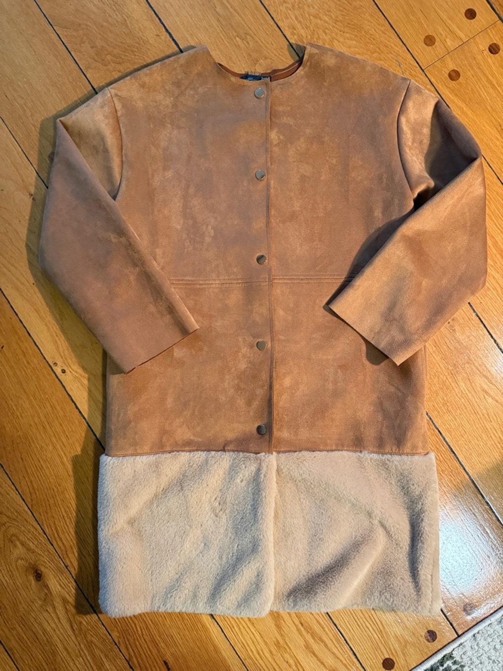 Zara Brown Tan Faux-Suede Teddy Hem Jacket- new never worn